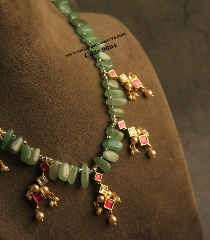CZ pendants with natural beads necklace