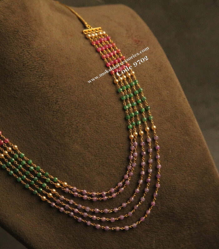 Real cz and sarvoski pearl mala with gold chain