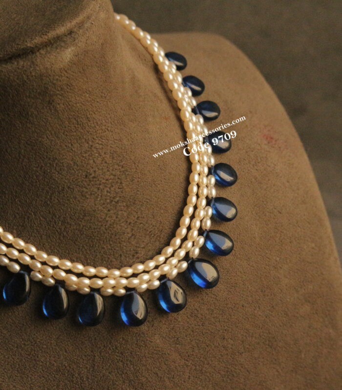 Blue drops with rice pearls
