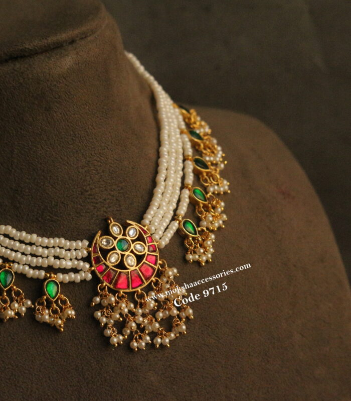 Jadaukundan pendant pearl necklace with pearl drops