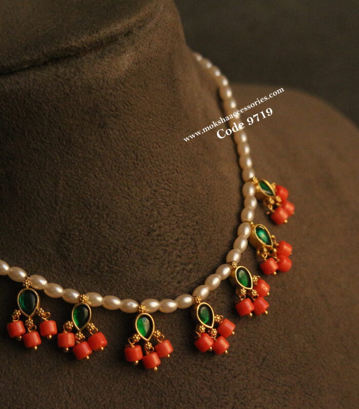 Rice pearls with jadaukundan pendants