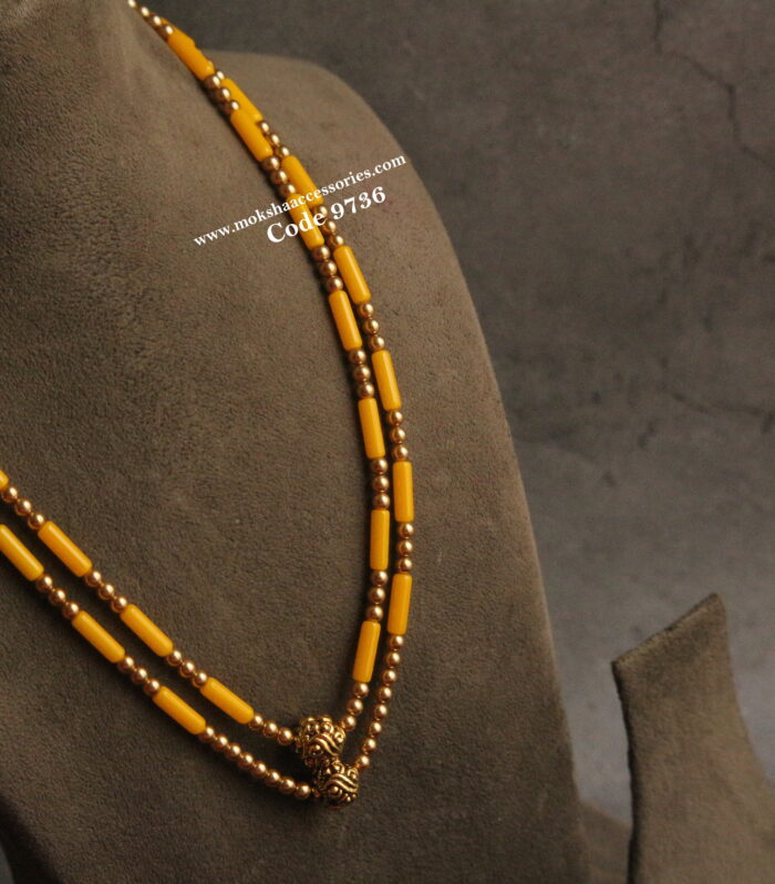 Sarvoksi pearls and yellow fancy beads mala with nakshi gold balls