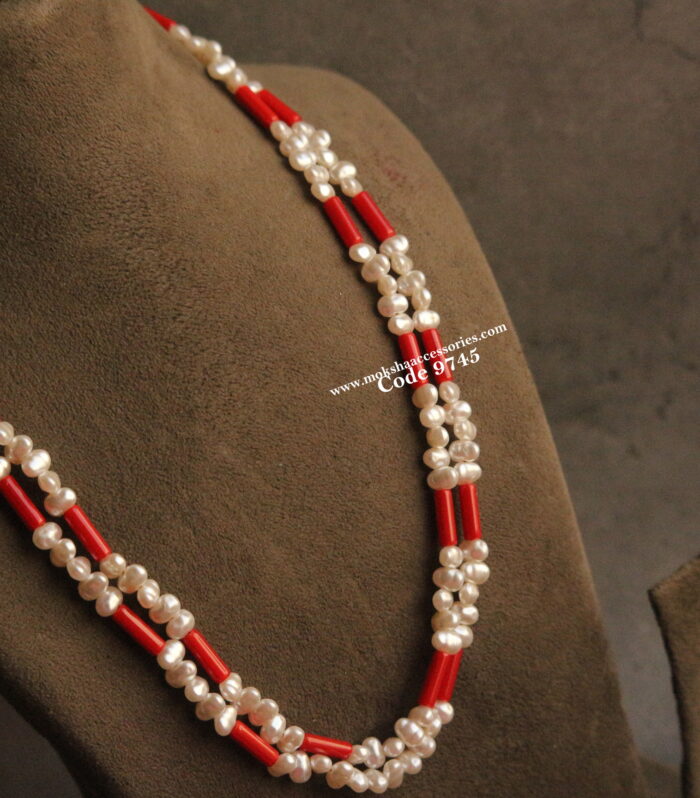 Semi pearl and coral mala