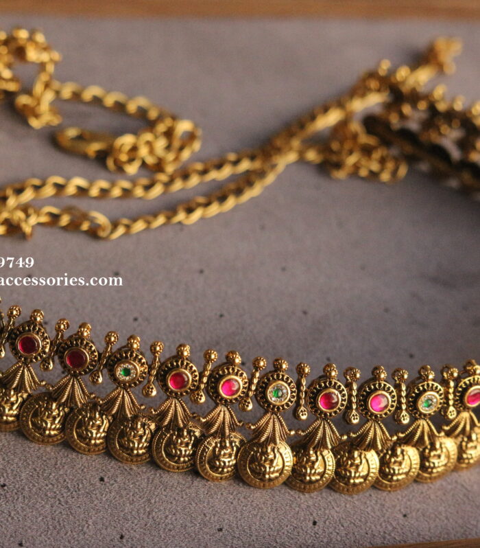 Waist chain jadaukundan antique gold with adjustable chain for elders