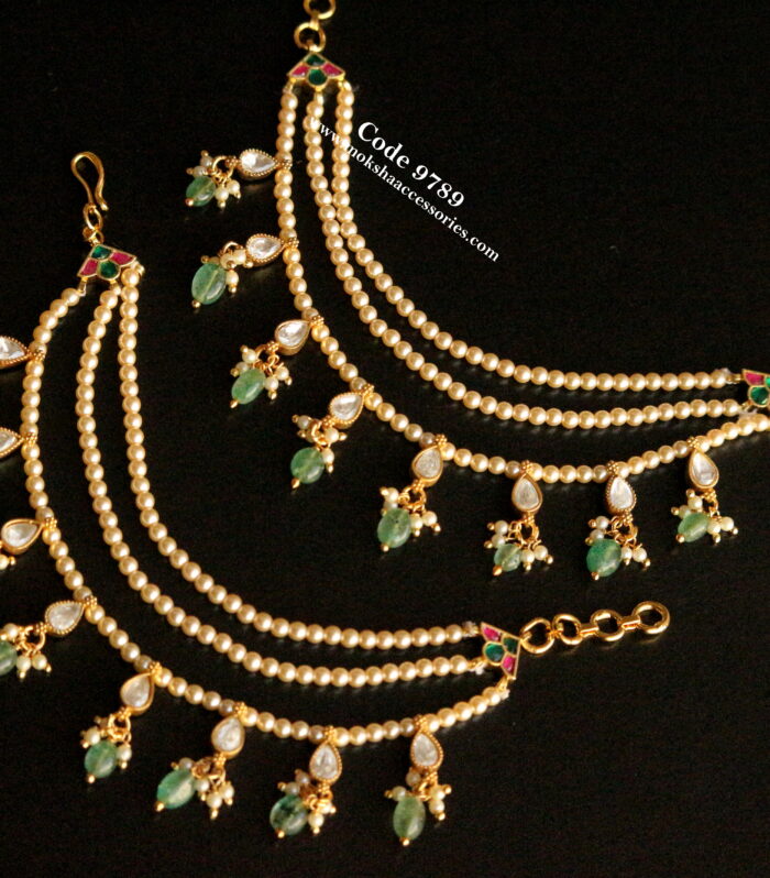 Jadaukundan sarvoski pearl ear chains