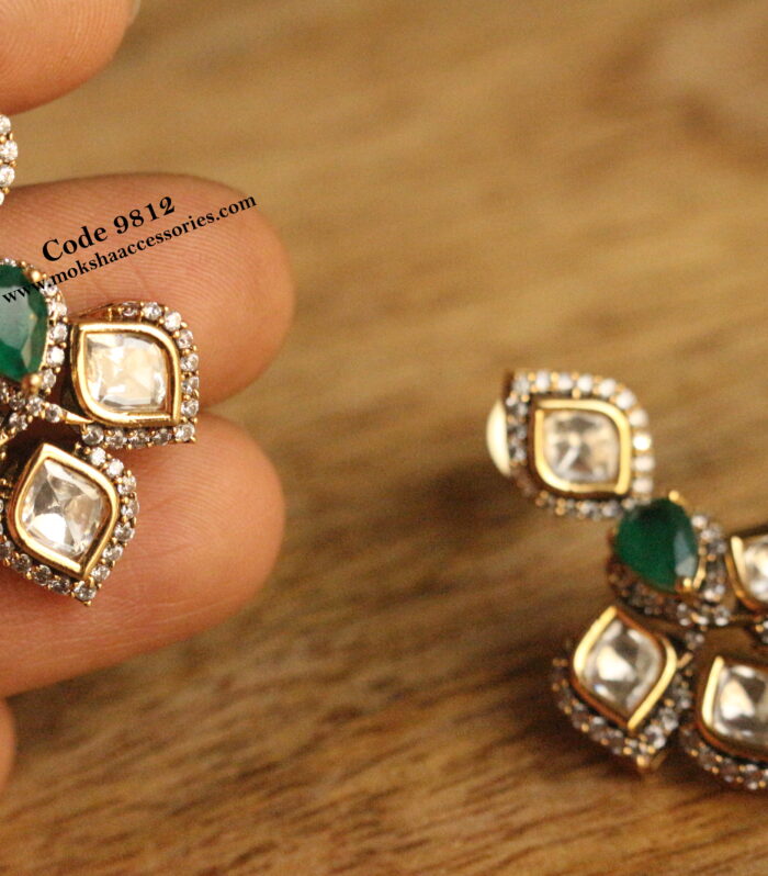 Mozonite, cz and emerald stone earrings