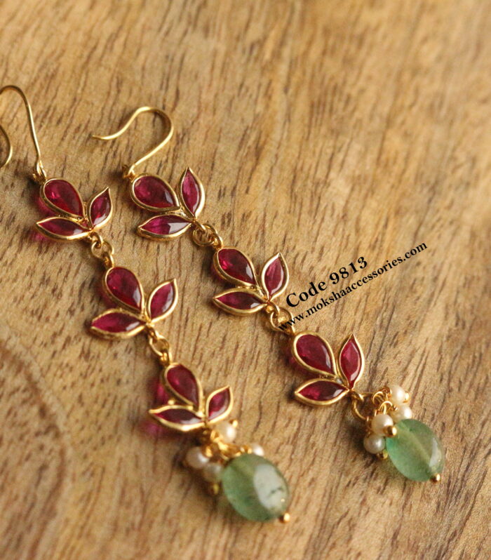Cz ruby stone earrings with emerald drops