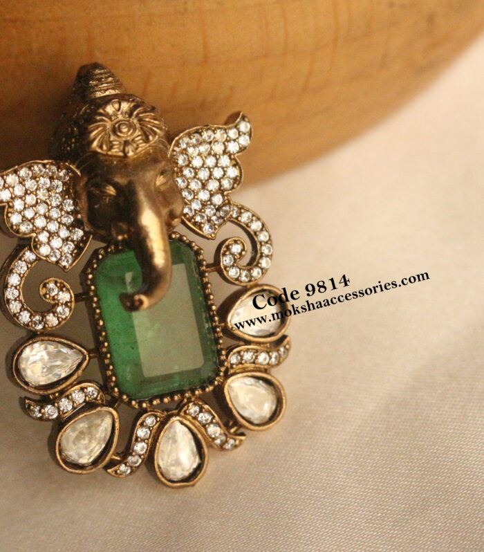 Emerald and cz stone ganesh pendant