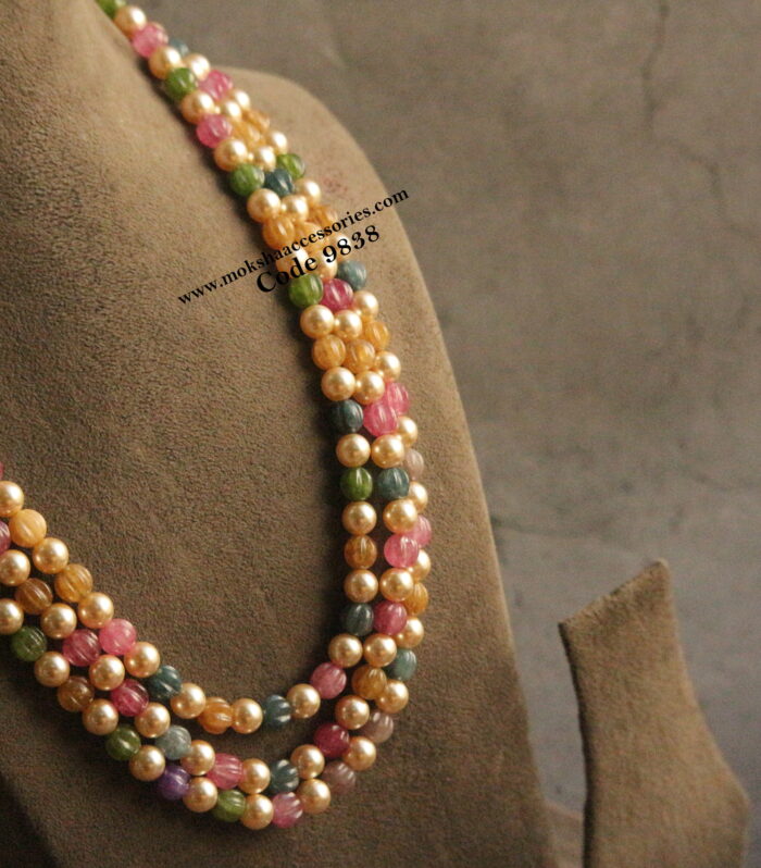 Semi precious multi color pumpkin beads and sarvoski pearls