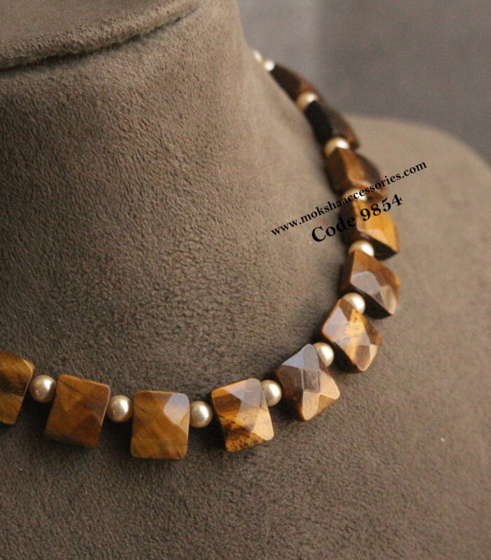 Natural tiger thumbled choker with sarvoski pearls
