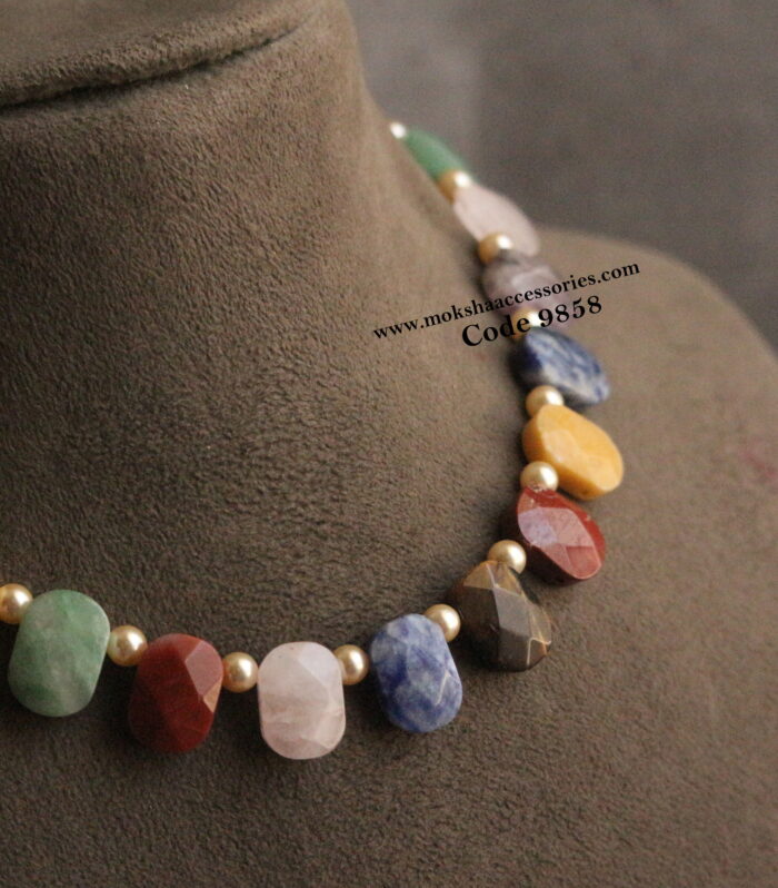 natural multi thumbled choker with sarvoski pearls