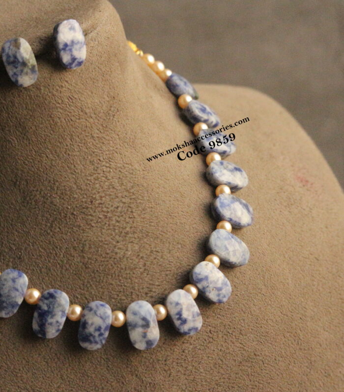Natural blue thumbled choker with sarvoski pearls