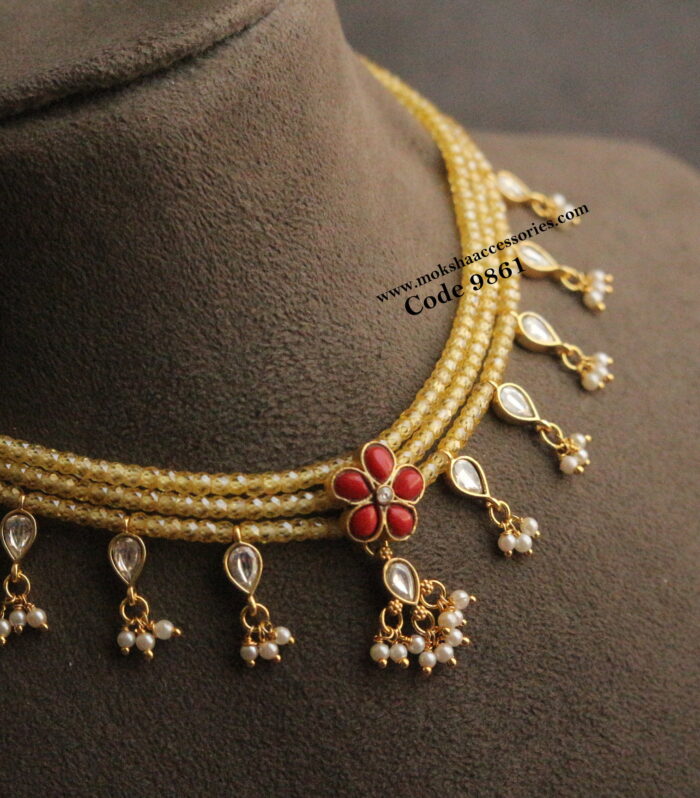 Coral pendant with cz drops and real cz beads