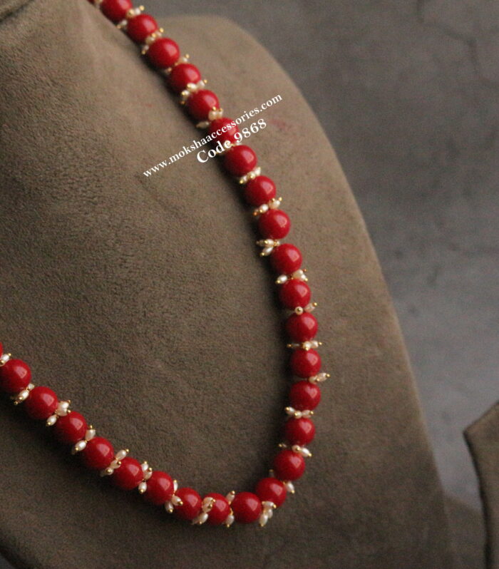 Corals and rice pearls mala