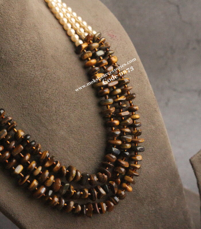 Tiger quartz with sarvoski pearl mala