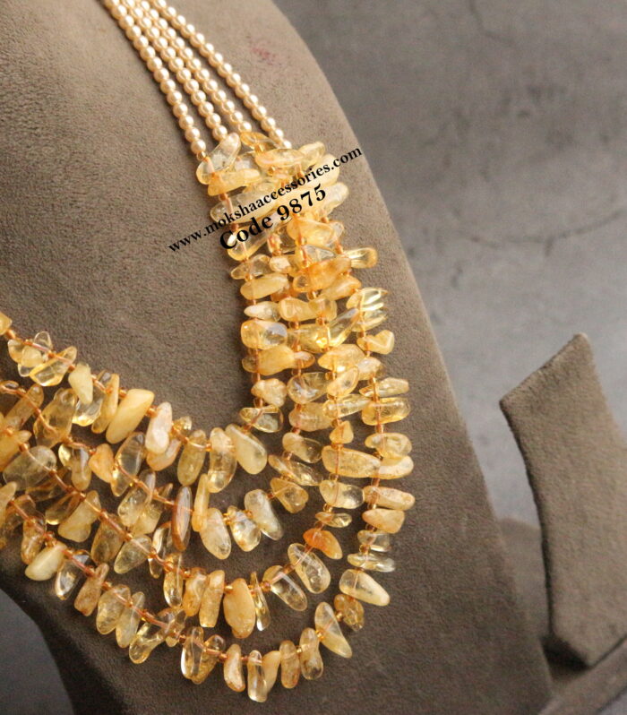 Mango emethyst quartz beads mala with sarvoski pearls