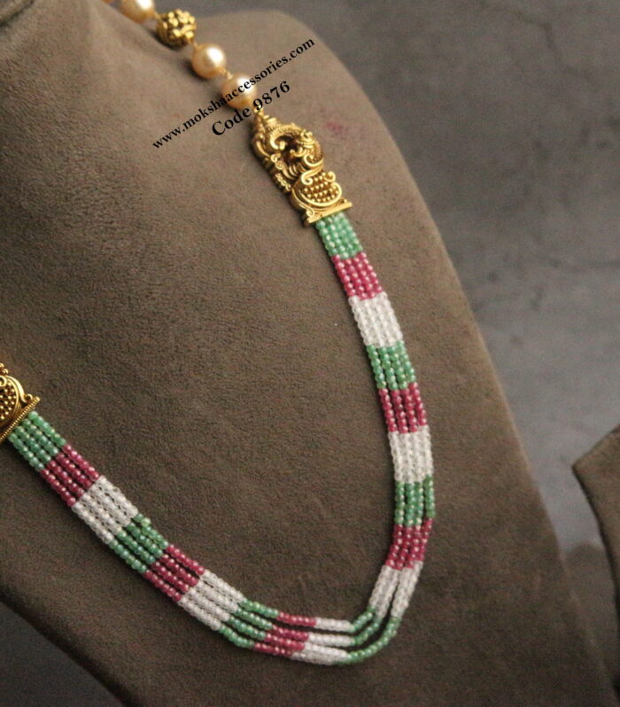 Nakshi pendants with real cz beads, nakshi balls and sarvoski pearls haram