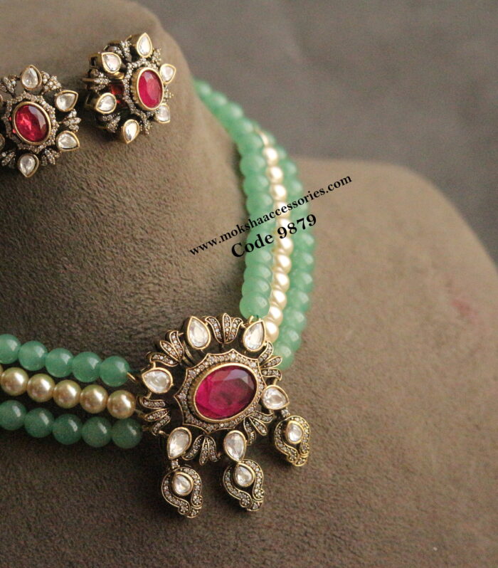 CZ pendant set with aventurine and sarvoski pearls