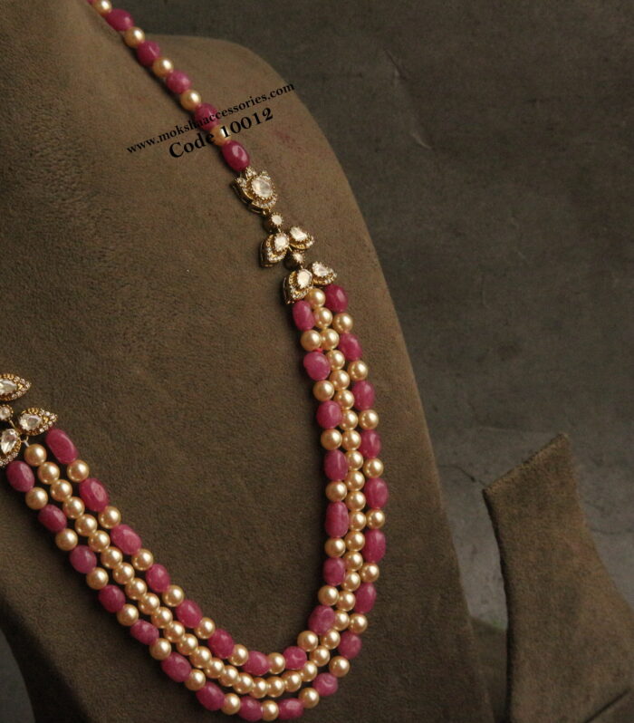 Mozonite stone pendants with onyx pink beads and sarvoski pearls
