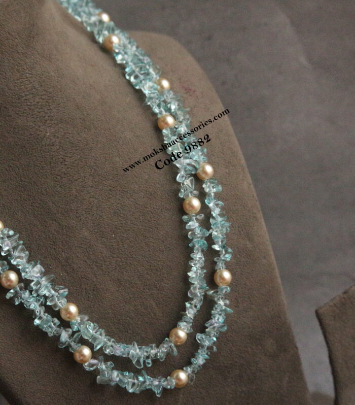 Sky blue fancy beads with sarvoski pearls