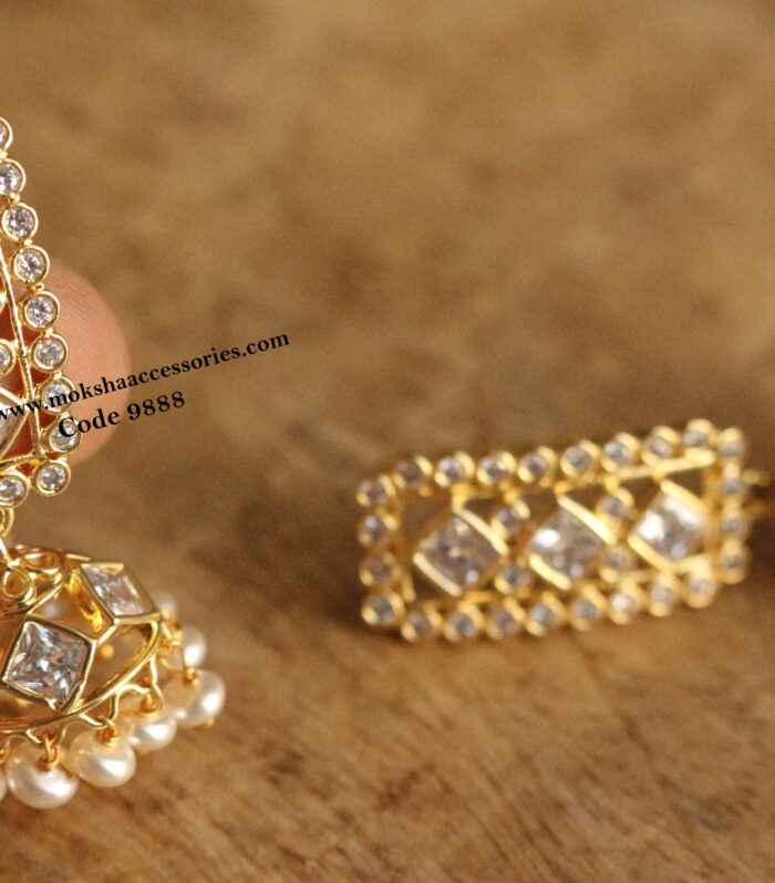CZ jhumki with shell pearls