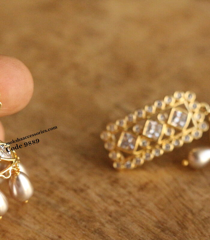 CZ jhumki with shell pearls