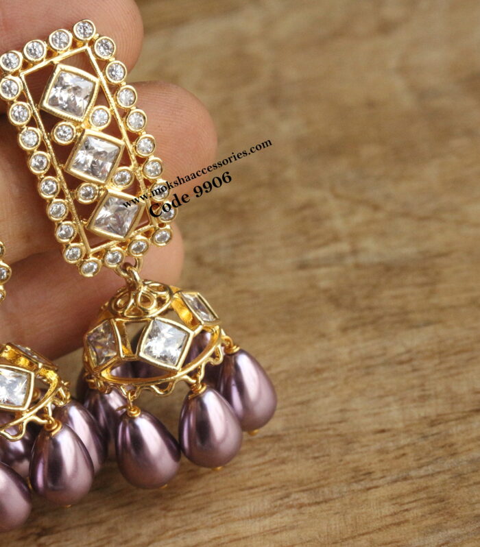 CZ jhumki with shell pearls