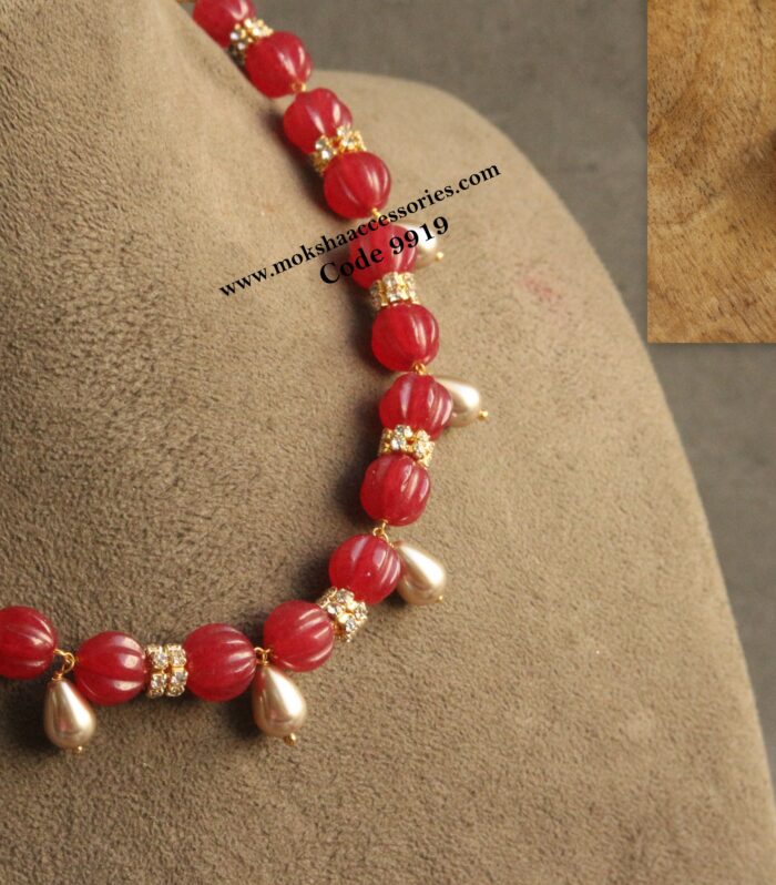 Ruby color pumpkin beads with shell pearls and cz rings