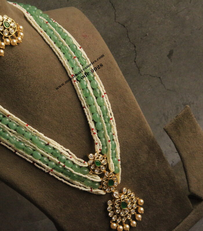 CZ pendant set with only green and pearl haram