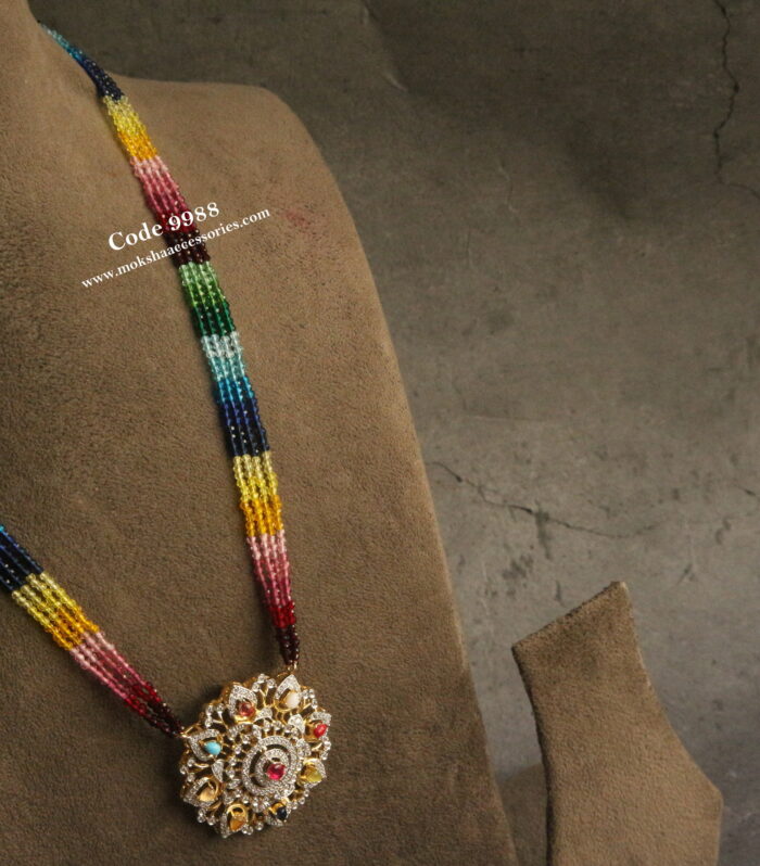 Navrathan pendant set with multicolor cz beads