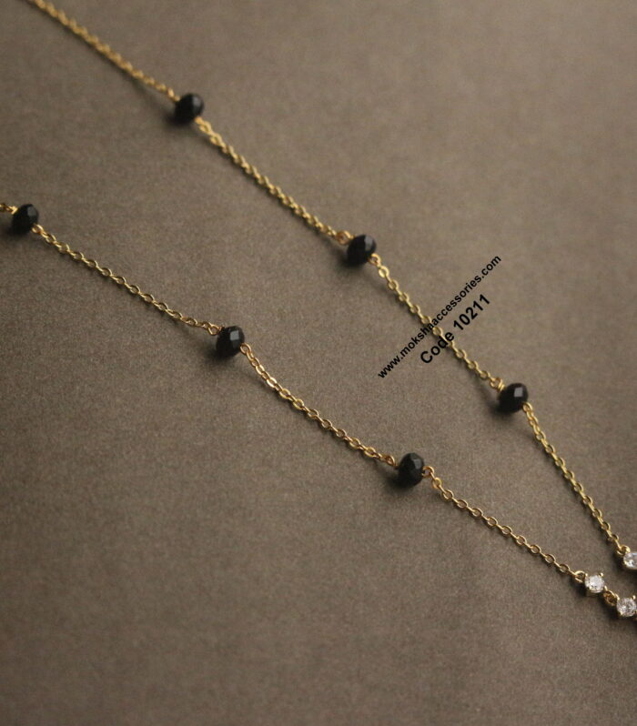 CZ crush diamond alike stone pendant with gold chain and black beads