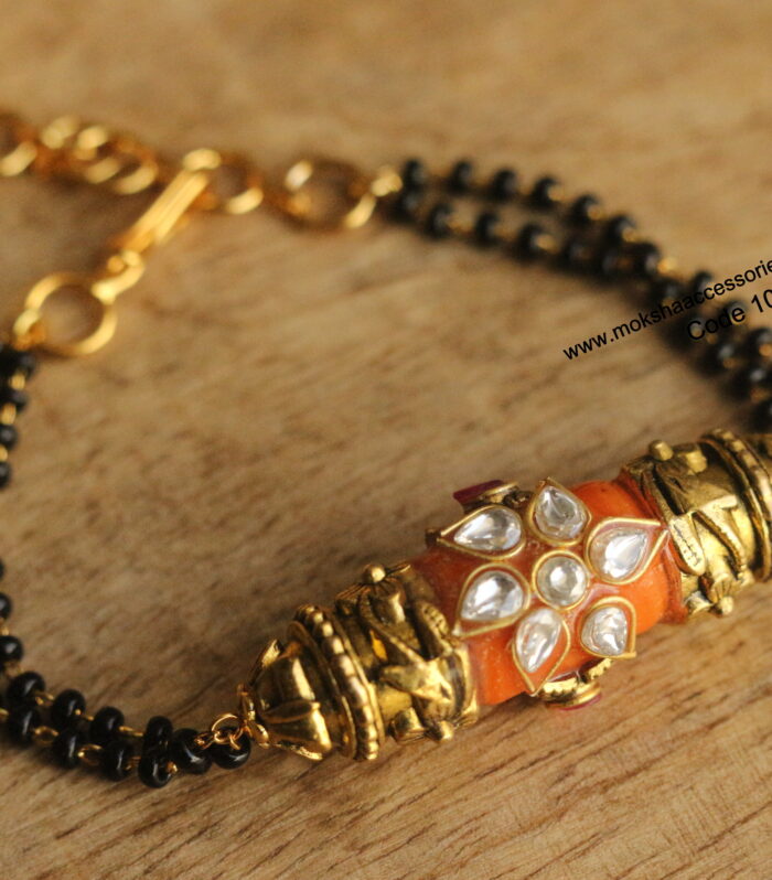 Real coral black beads bracelet with adjustable gold chain