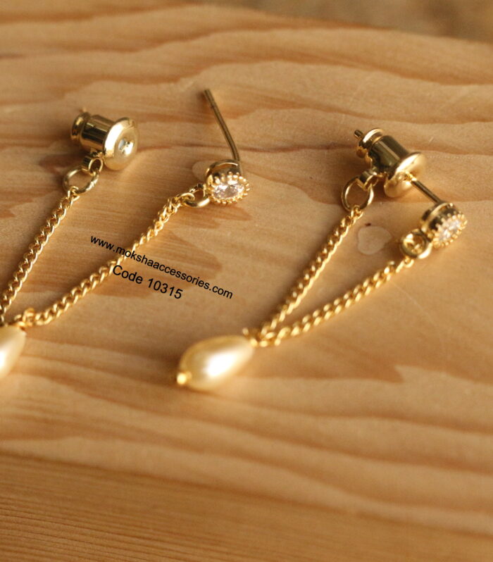 CZ studs with gold chain and sarvoski pearl drops