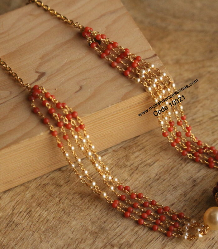 Pearl, coral and nakshi gold balls chain