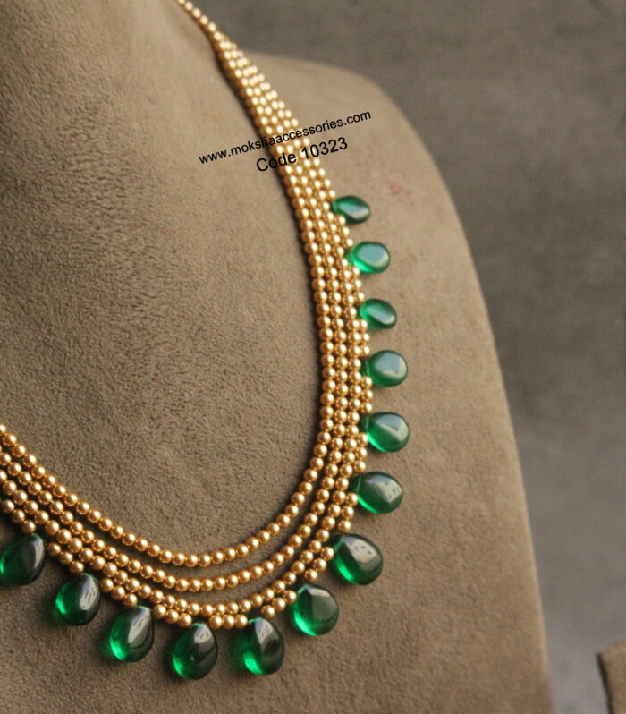 Sarvoski gold pearls with green drops haram