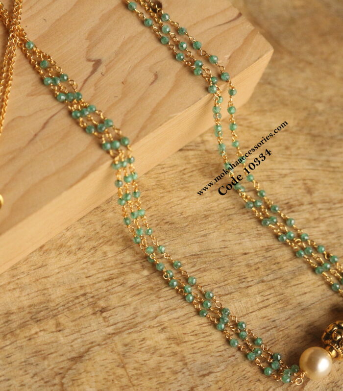 Emerald beads chain with pearl and nakshi gold ball