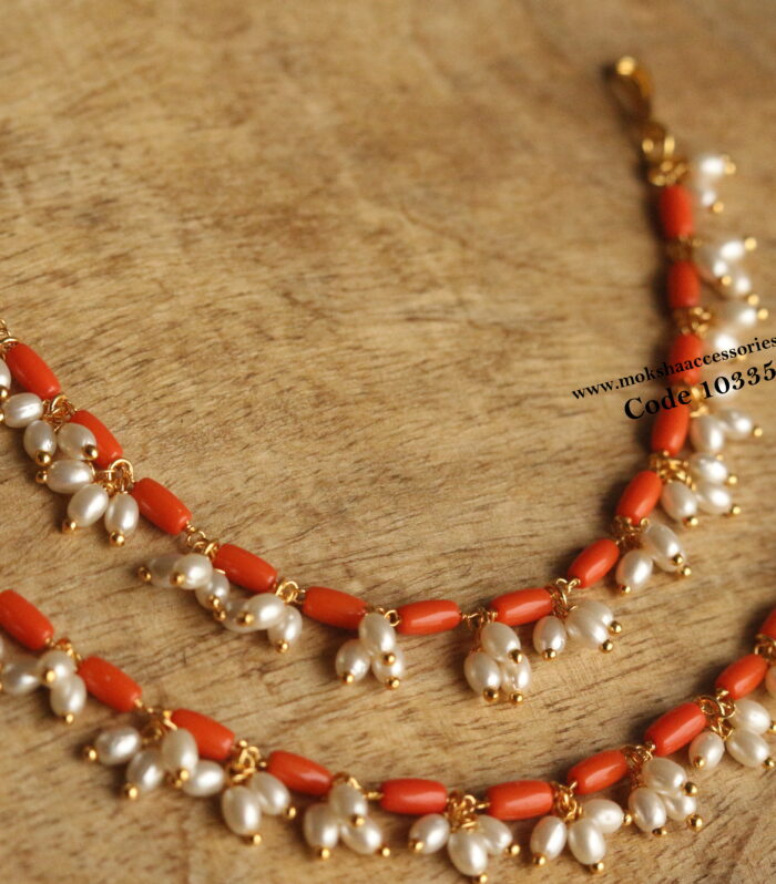 Coral and pearl ear chains