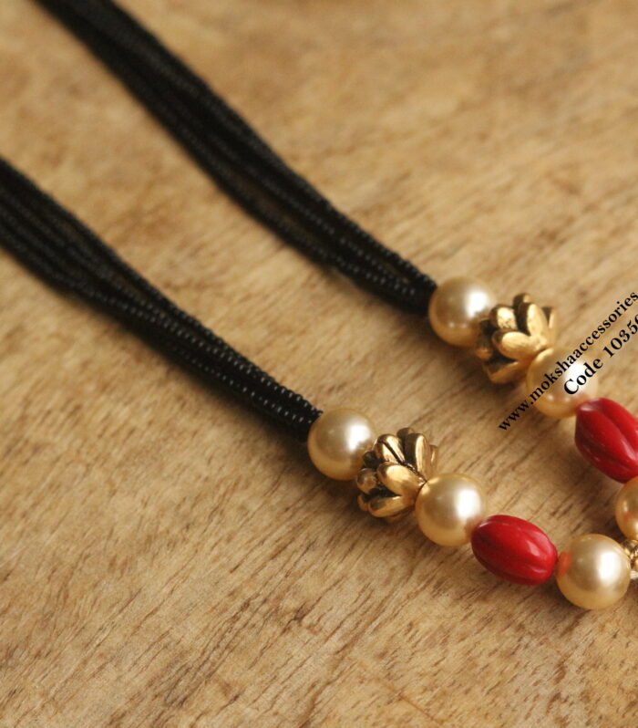 Lakshmi coral kasu with black beads and nakshi balls