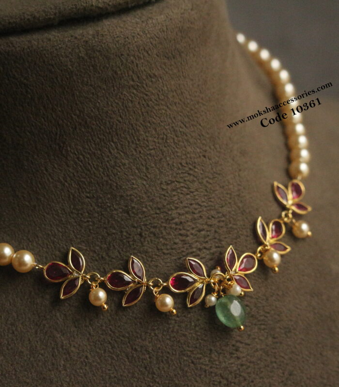 Ruby cz choker with sarvoski pearls