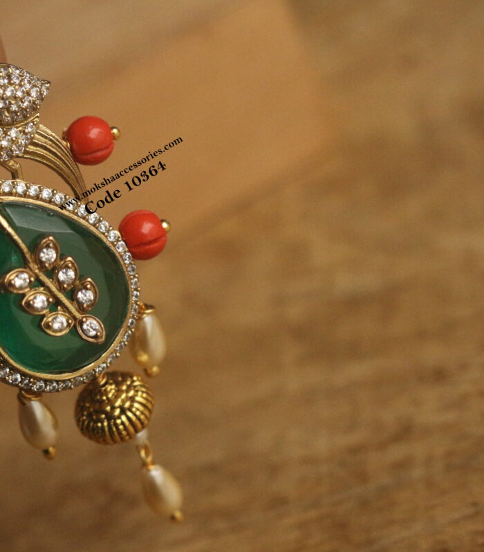 CZ , ruby and emerald stone pendant with corals and sarvoski pearl drops