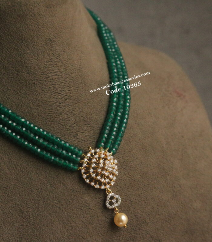 CZ pendant with emerald crush beads