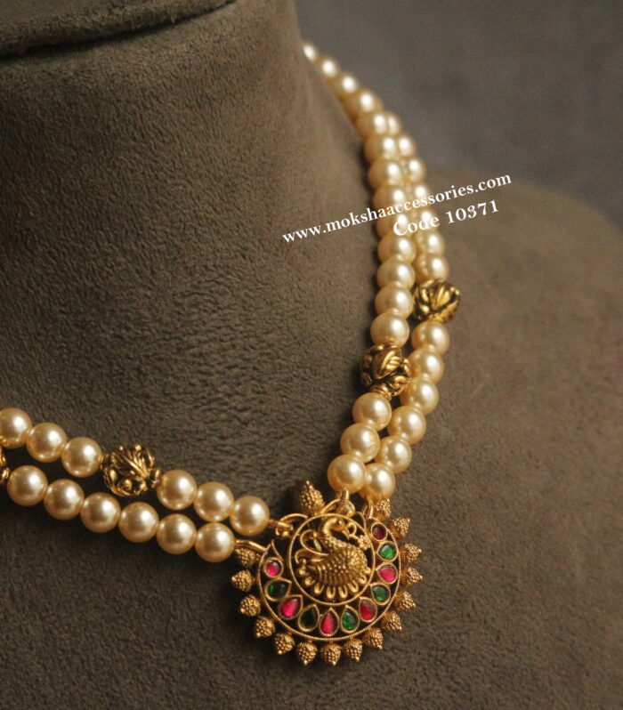 Nakshi peacock pendant with sarvoski pearls and nakshi balls