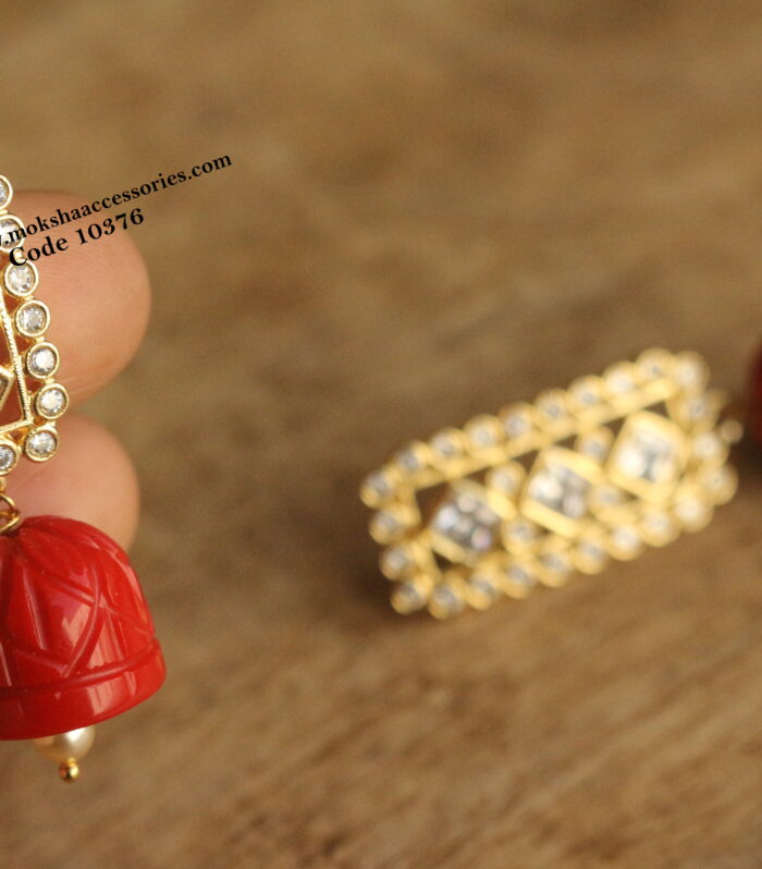 CZ earrings with glass jhumki