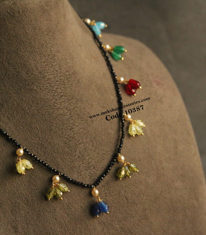 Black beads with real cz multicolor drops
