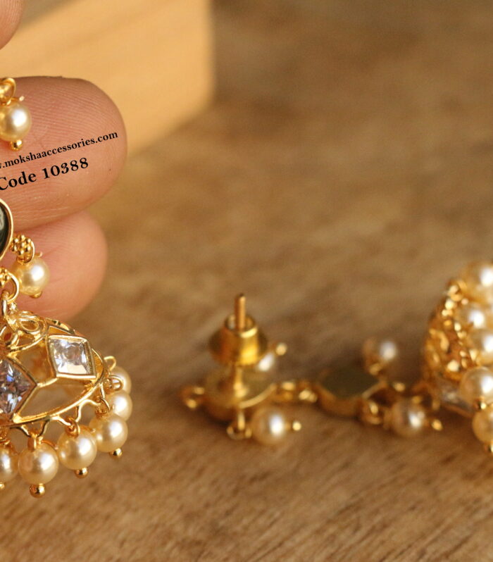 Polki and jadaukundan jhumki with sarvoski pearl drops