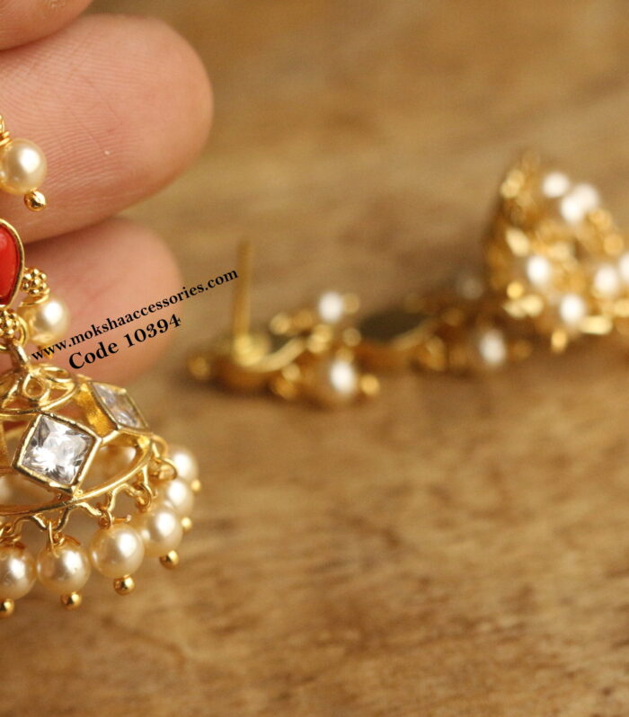 Coral polki jhumki