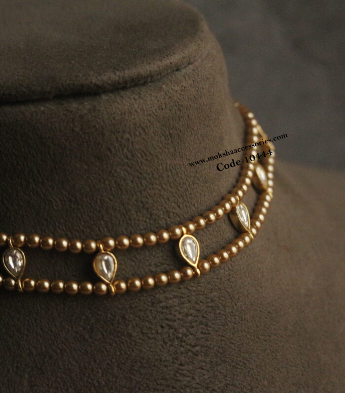 Jadaukundan choker with gold sarvoski pearls