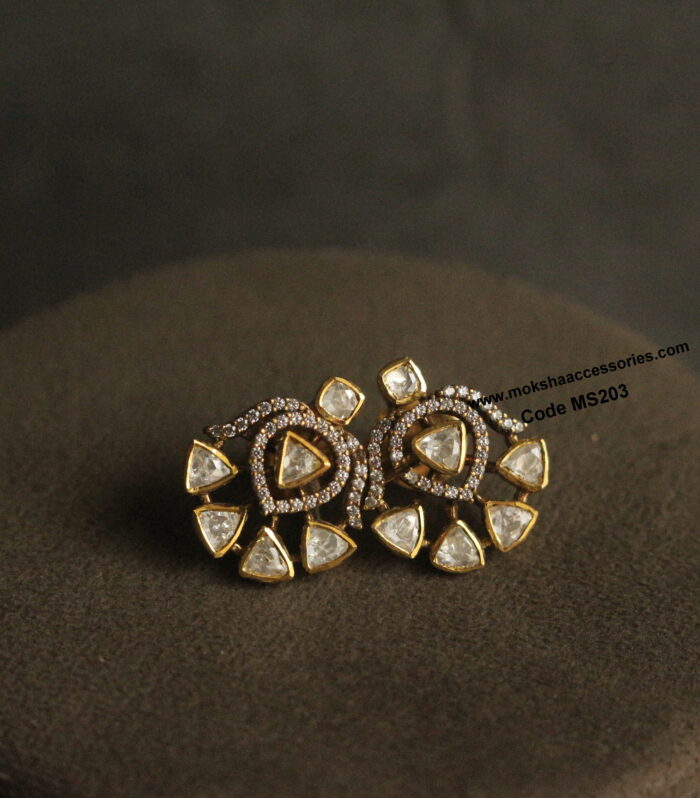 92.5 silver mozonite stone pendant studs (5.7 gms)