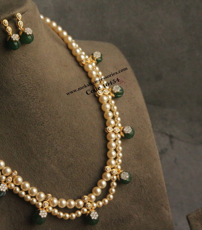 CZ pumpkin drop pendants with sarvoski pearl mala and earrings
