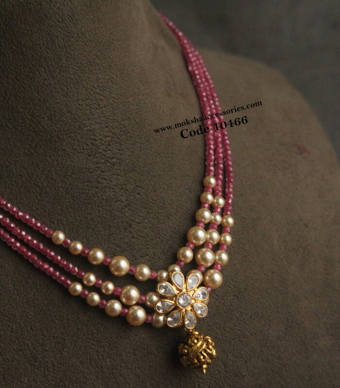 Polki pendant with sarvoski pearls and real cz beads